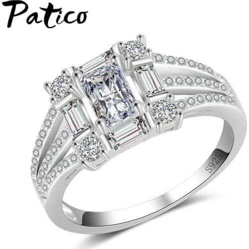 Original Solid 925 Sterling Silver Rings For Women Engagement Rings Rectangle CubicZirconia Wedding Rings Fashion Jewelry
