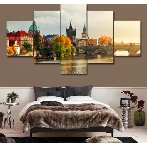 Prague landscape 5 pcs Modern Home Wall Decor Canvas Picture Art HD Print Painting On Canvas for Living Room