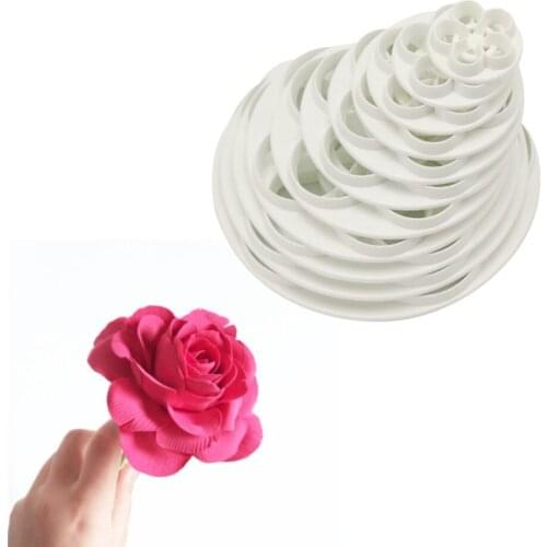 11-piece/Set Plastic Integrated Rose Mold Fondant Cake Biscuits Sugar Skin Printing Flower Cutting Die DIY Baking for Wholesale