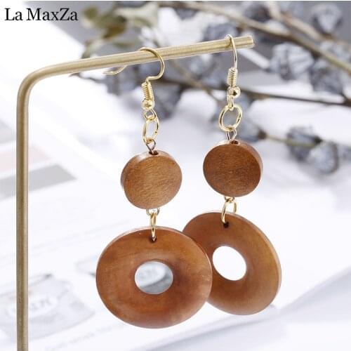 Natural Wood Earring Wooden Earrings For Women Ethnic Exaggerated Statement Round Circles Dangle Earrings Girls Fashion Jewelry