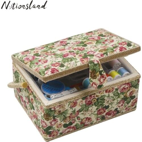 Sewing Tools Wood Fabric Covered Crafts Sewing Storage Box Multi-function Sewing Kit Organizer Christmas Best Gift for Mom