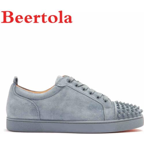 Flock Mens Casual Shoes Low Top Lace Up Head Flats Shoes Men Studded Spikes Solid Black Gray Leisure Style Zapastod De Hombre