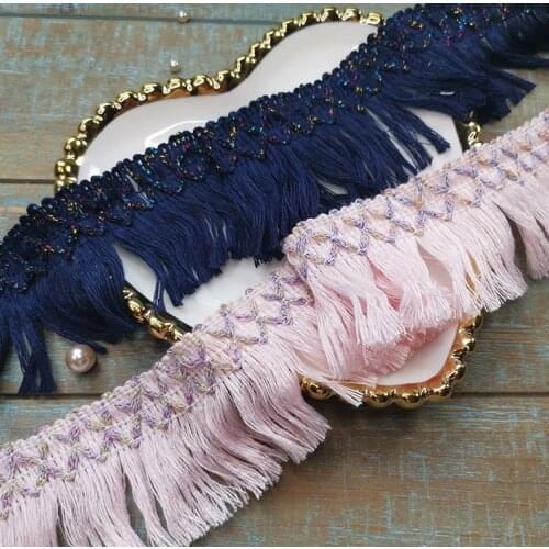 2 Yards/lot Width 6.5cm Pink Dark Blue Hanging Rope Cotton Tassels Fringe Sewing for Embellish Curtain Skirt Accessories