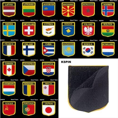 National Flag Patch Hook Loop Azerbaijan Cuba Kazakhstan South Korea Badges Armband 3D Stick on Jacket Backpack Stickers