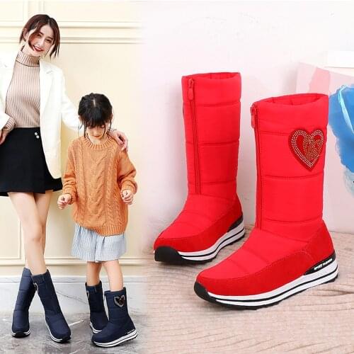 Winter Parent-Child Genuine Leather Snow Boots Comfort Antislip Women Mid Boots Platform Small/Plus Size Shoes for Girls Women