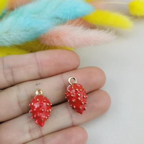 10pcs/lot 3D Fruit Charms Jewelry Making Drop Alloy Charm Pendant Accessories Red Strawberry Enamel Charms 11*18mm