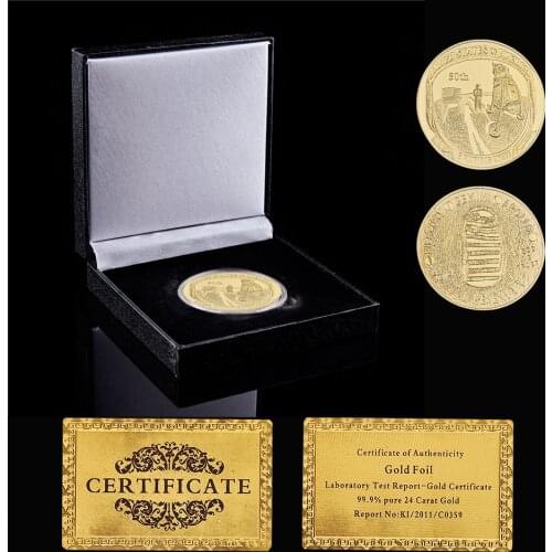 2019 50th Anniversary Apollo 11 Moon Landing Mercury Gemini Gold/Silver Plated Commemorative Coin W/ Luxury Box Display
