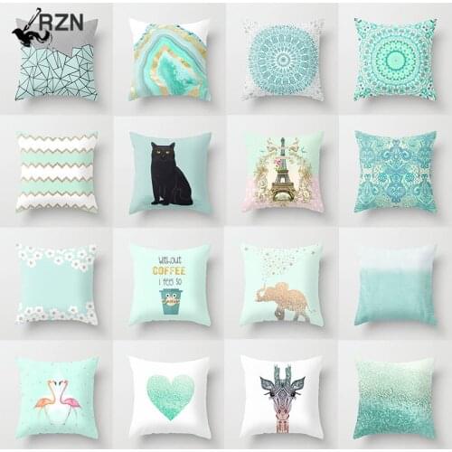 2020 Mint Green Pillow Cover Geometric Print Cushion Covers Pillow case Sofa Cushion Cover 45*45cm Decorative Throw Pillows Case