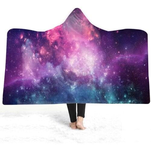 3D Universe Space Nebula Hooded Blanket Sherpa Fleece Wearable Plush Throw Blanket On Bed Sofa