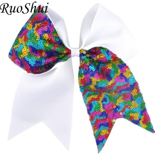 7 Inch Grils Large Big Grosgrain Ribbon Bow Sequins Ponytail Hair Bow With Alligator Clip For Children Dancing Hair Accessories