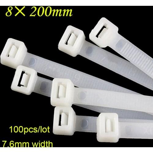 8*200mm (100 Piece) Industrial Plastic Nylon Cable Tie 7.6mm width Multi-Purpose Fastening Cable Ties