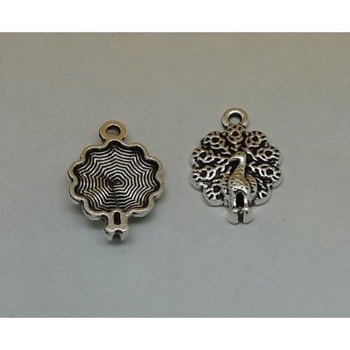 ALY 100pcs/lot Vintage Silver Peacock Charms 21x16mm Mini Bird Charms Animal Drop Pendant Jewelry Findings
