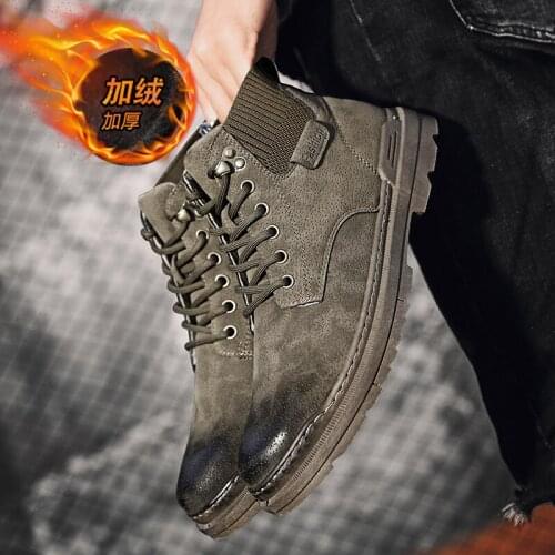 Mens high-end leather Martin boots, fashion outdoor casual tooling boots, four seasons casual mens motorcycle leather boots