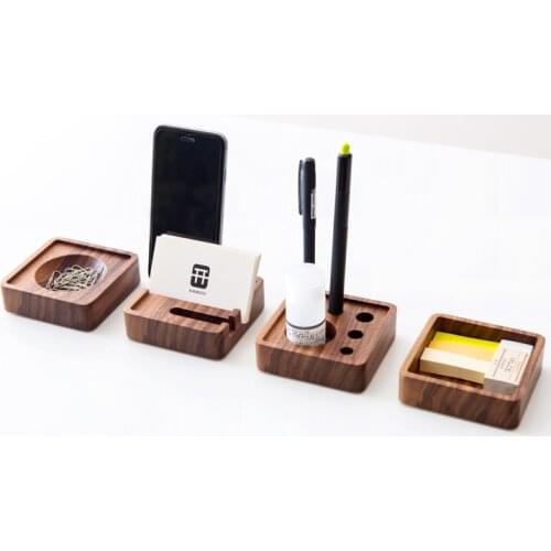 Walnut Wood Desktop Stationery Storage Box Decoration Wool Office Desk Business Card Box Pen Cell Phone Holder Shelf