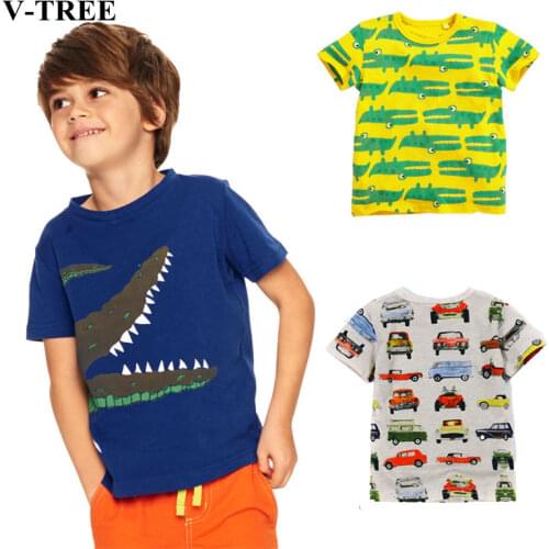 V-TREE Childrens T Shirt Cartoon Boys T-shirt Baby Tops Summer Tees For Girls Designer Cotton Toddler Clothing