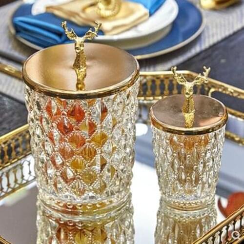 European metal deer head glass decorative storage box, toothpick box, home office restaurant bar decoration gift