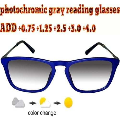 Photochromic Gray Reading Glasses Rectangular Ultralight Trend High Quality Fashion Men Women+1+1.5 +1.75 +2.0 +2.5 +3 +3.5 +4