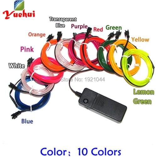 New 1-5 M 2.3mm-skirt 10 Colors Available DC-3V Flexible EL Wire Glowing Sound Activated LED Neon Light For Wedding Decoration
