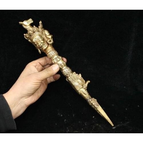 Perfect Tibet Buddhism Brass Exorcism Mahakala Eagle Head Phurba Dagger Holder