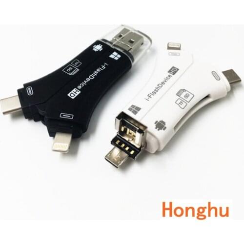 Creative Y Pattern 4 in 1 Type-c/Lightning/Micro USB/USB 2.0 Card Reader SD TF Card Reader For Android iPad/iPhone Reader