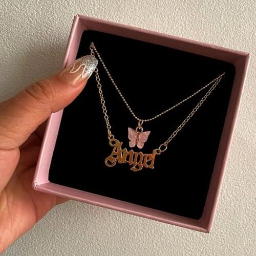 New Trendy Gold Angel Letter Butterfly Pendant Necklace For Women Multilayer Coin Butterfly Choker Colliar BOHO Geometric Jewely