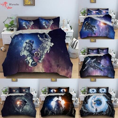 Space Astronaut Bedding Set King Single Cartoon Football Duvet Covers With Pillowcase Bed Cover Sets 2/3pcs For Boys Teens Girls