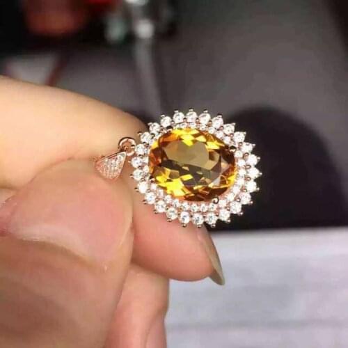 Natural citrine pendant S925 silver Natural yellow crystal Pendant Necklace trendy Elegant Luxury round women party jewelry