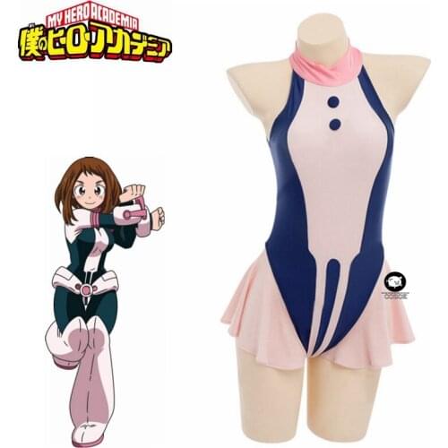 My Hero Academia Ochako Uraraka Cosplay Costume One Piece Beach Swimsuit Bodysuit Turtleneck High Neck Swimwear Bathing Suit