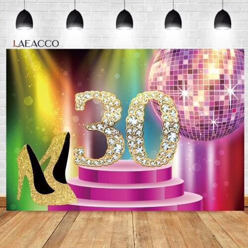 Laeacco Happy 30 40 50 th Birthday Photocall Backgrounds Golden High Heels Glitters Diamond Baby Customized Photography Backdrop
