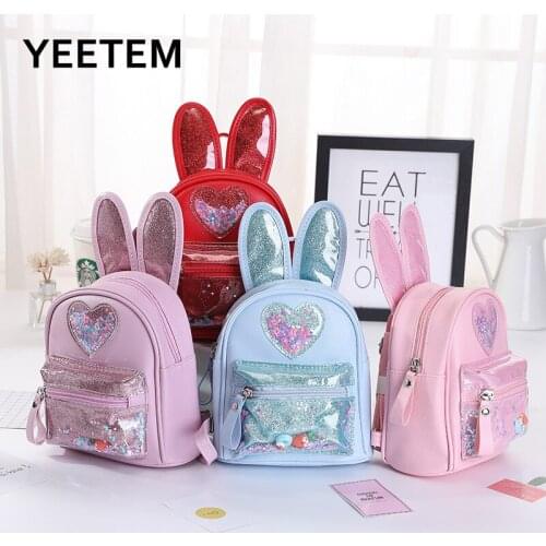 2021 fashion sequined childrens backpack personality trend wild kindergarten school bag cute rabbit PU small backpack girl boy
