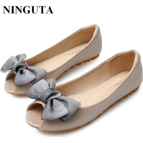 NINGUTA cute butterfly flats women peep toe shoes woman for summer girls shoe