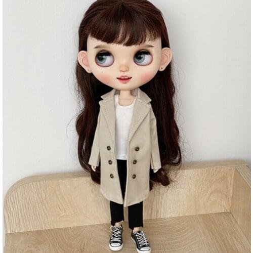 Blythes doll Clothing fits with a stylish 1/6 size Korean windbreaker + sleeveless white vest + black skinny leg black trousers