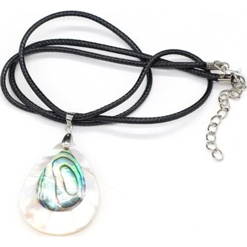Natural Shell Pendant Necklace Exquisite Waterdrop Abalone Shell White Black Shell Charms Wax Thread for Women Jewelry Necklace