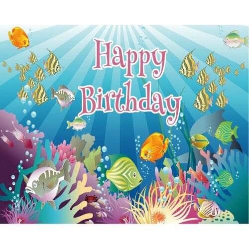 Happy Birthday Cartoon Underwater World Party Backdrop Baby Shower Room Decor Photo Booth Studio Prop
