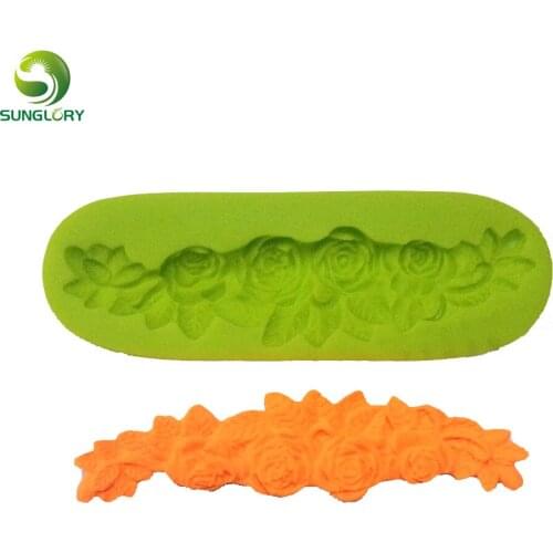 3D Rose Flower Silicone Cake Mold Border Lace Molds For Baking Gumpaste Fondant Silicone Mold Cake Decorating Tools Color Green