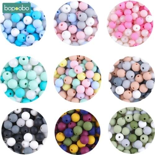 Bopoobo 9mm 50pc Silicone Beads Round Baby Teether Eco-friendly BPA Free Baby Teething Pacifier Chain Bead Tiny Rod Baby Product