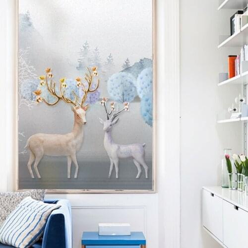 Static glueless glass sticker new Chinese lotus glass film transparent opaque bathroom toilet film