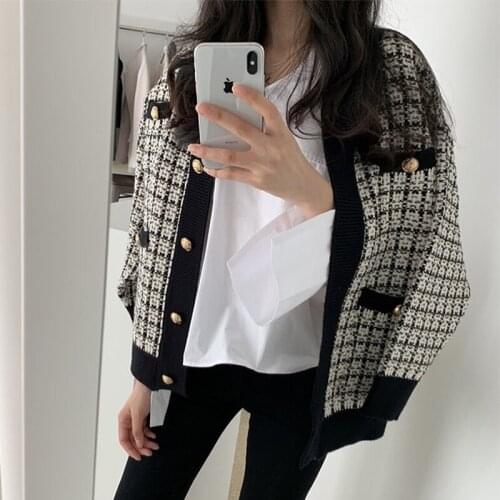 BETHQUENOY Sweter Casacos Femininos Inverno 2021 Vintage Plaid Cardigan Sweaters Women Sueter De Mujer Knit Winter Lady Clothes