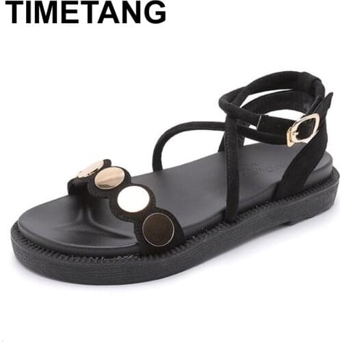 TIMETANG New women summer sandals women casual roman flat platform buckle sandals wild cross dressing ladies beach shoes