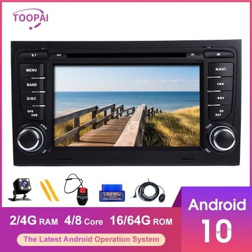 TOOPAI Android 10 For Audi A4 S4 2002-2008 Auto Radio Stereo GPS Navigation Car Multimedia Player DVD CD SWC Head Unit 2din 7"