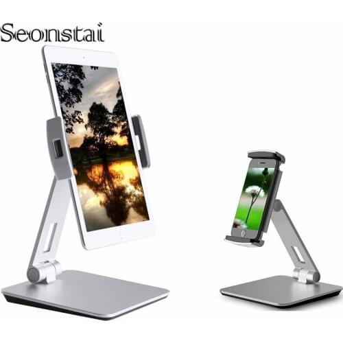 Universal Foldable Tablet Stand Angle Adjustable Aluminum Desk Mount Holder fits for 3.5-6.5 inch Smartphone 7-13 inch for iPad