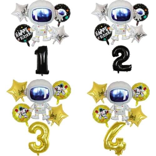 6pcs Outer Space Party Astronaut Balloon Rocket Foil Balloons Galaxy Theme Party Boy Kids Birthday Party Decor Helium Air Globos