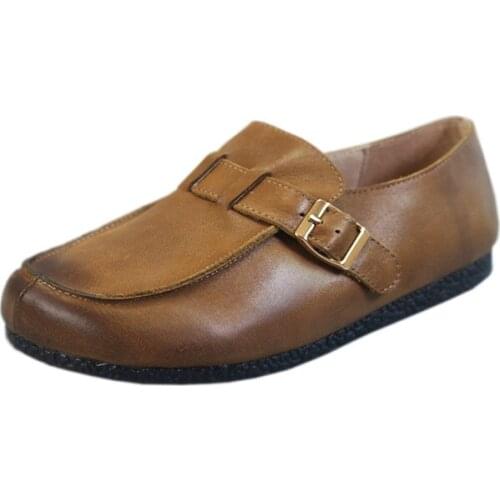 YourSeason Ladies Genuine Leather Buckle Strap Flats Spring Autumn 2021 Shallow Women Vintage Handmade Casual Shoes