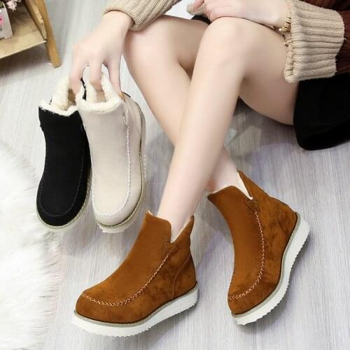 Anti-ski Winter Womens Snow Boots Round Toe Ankle Warm Plush Boots 2021 Black Beige Brown Flats Shoes Female Slip-On Boots