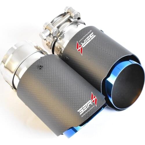 1Pc Car Modified Blue Muffler End Pipe Matt Carbon Fiber Stainless Steel Exhaust Tip