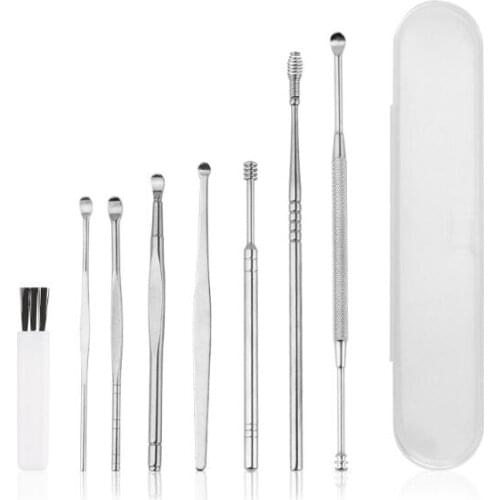 10sets 8pcs/set Ear Wax Pickers Stainless Steel Earpick Wax Remover Curette Ear Pick Cleaner Ear Cleaner Spoon Care Ear Clean