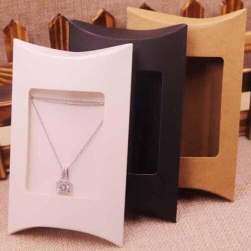 10pcs box &10 Inner Card 2018 New DIY Kraft Paper window Pillow Box Necklace Jewelry Display Clear Pvc Pillow Box
