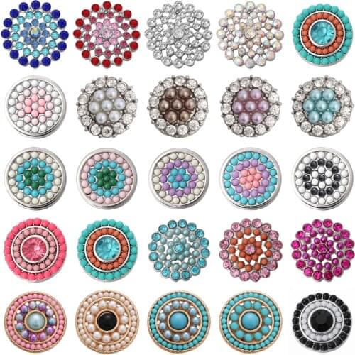 6pcs/lot Wholesale 18mm Snap Jewelry Mix Styles 18mm Metal Snap Buttons Rhinestone Beads Snaps Buttons fit Snap button bracelet