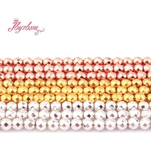 3mm Natural Round Faceted Hematite Stone Beads Spacer Strand 15" (No Magnetic) For DIY Necklace Jewelry Making,Free Shipping