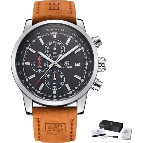 Mens Quartz Watch Top Luxury Brand BENYAR Wristwatch Mens Business Leather Wristband Waterproof Calendar Wristwatches BY-5102